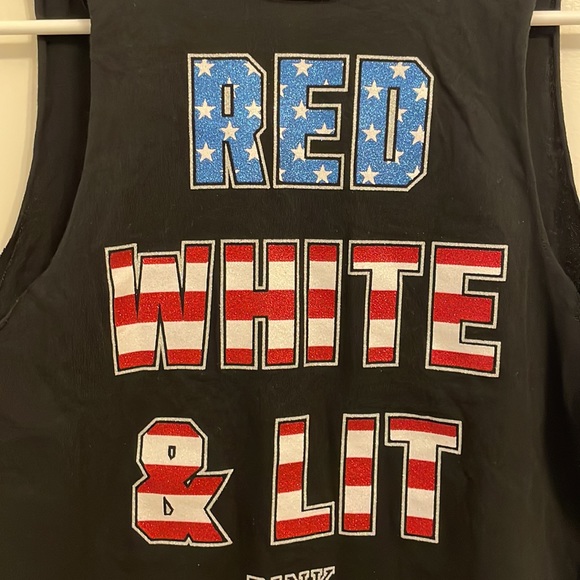 NWOT Victoria’s Secret PINK Muscle Tank Black "Red White & Lit" 100% cotton- XS - Picture 6 of 7